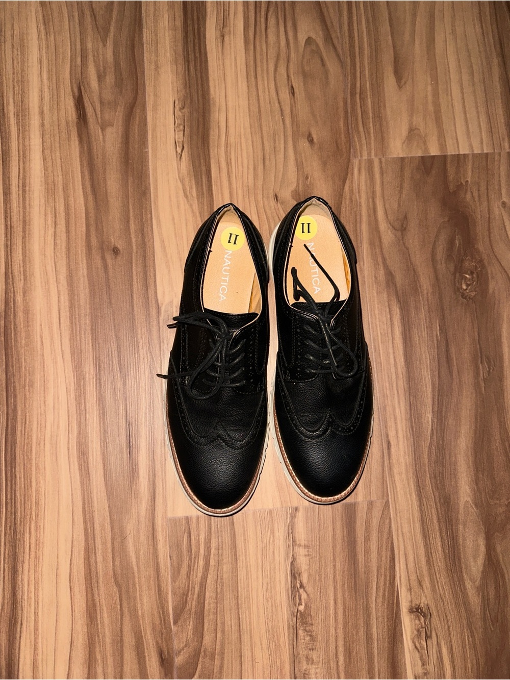 Nautica Men’s Black Leather Wingtip Derbys with Tan Trim